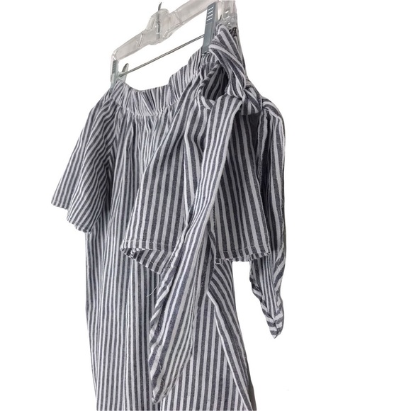 She & Sky Striped On Off Shoulder Cold Shoulder Tie Mini Dress SIZE LARGE - Picture 5 of 10